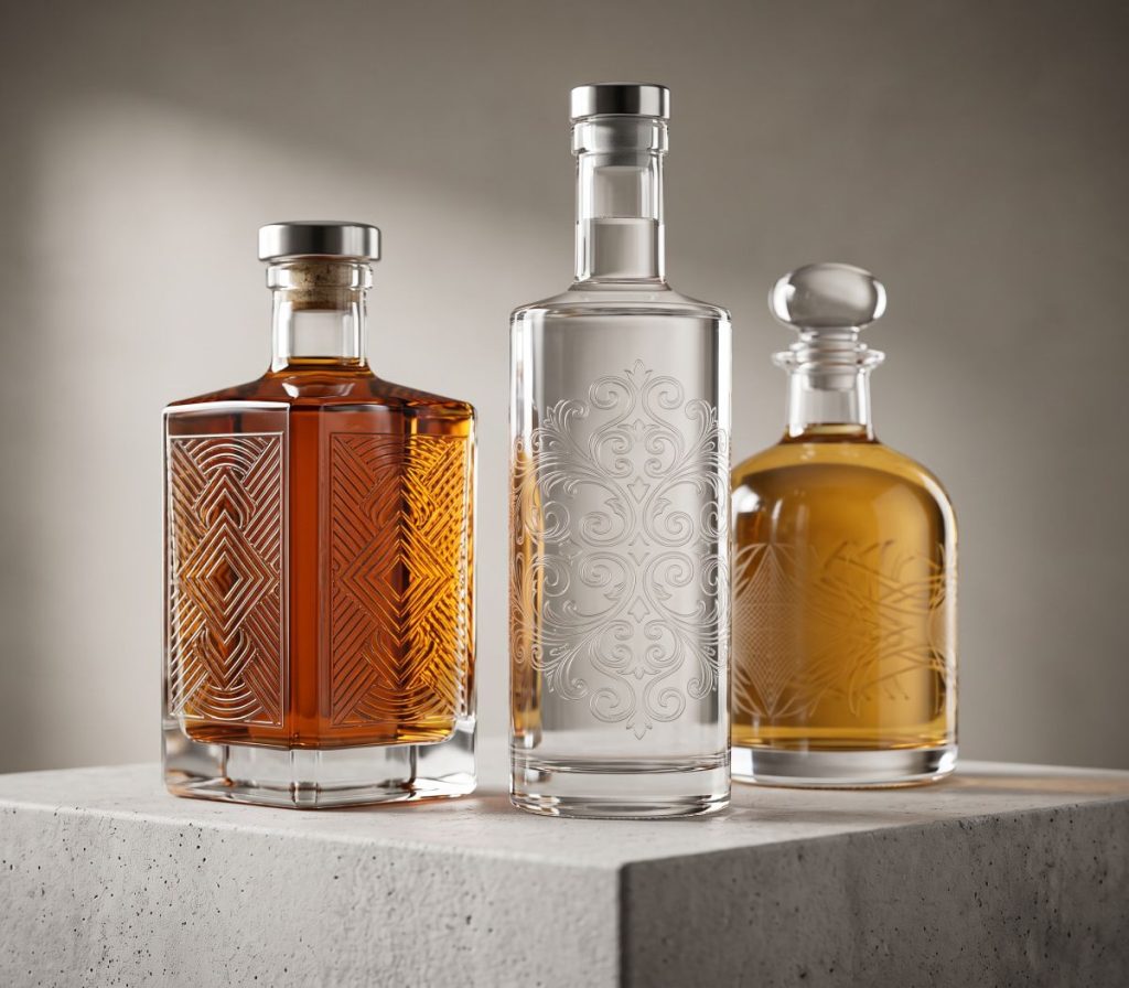 Custom embossed glass liquor bottles 750ml 1L wholesale Misa Glass