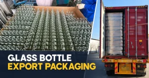 Glass bottle export packaging from pallet arrangement to container loading